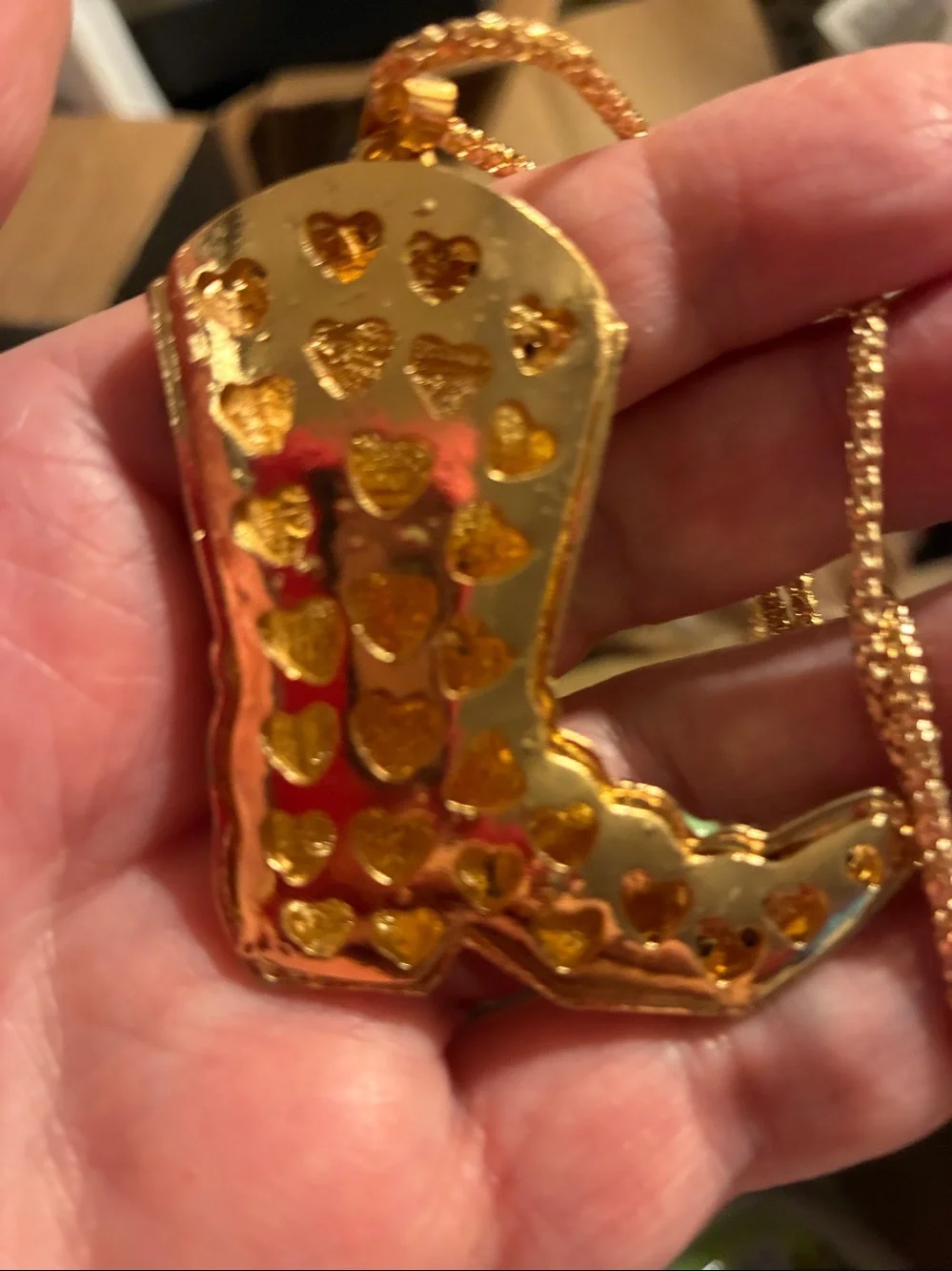 Cowboy Boot Rhinestone Pendant Necklace